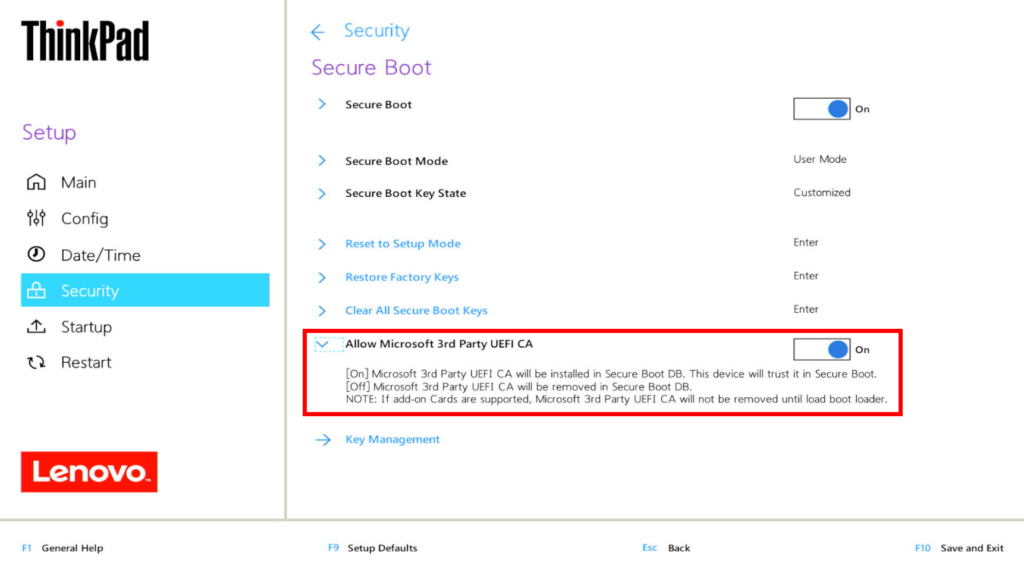 UEFI Secure Boot Settings